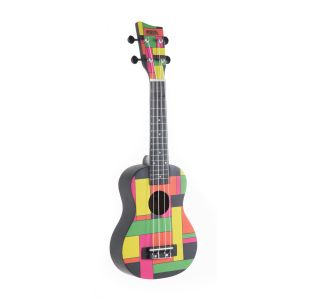 GEWA MANOA W-SO-BBN UKULELE SOPRANO MONDRIAN CARRÉ NOIR NÉON + housse