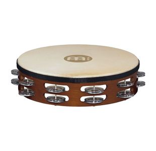 MEINL TAH2AAB TAMBOURIN BOIS AVEC PEAU BRUN - 2 RANGEES ALUMINIUM