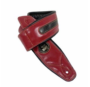 SOLDIER GL03408 COURROIE GUITARE CUIR MATELASSÉ ROUGE BANDE NOIRE