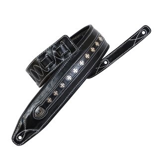 SOLDIER GL03501 COURROIE GUITARE CUIR MATELASSÉ NOIR PINS METAL