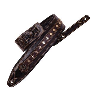 SOLDIER GL03502 COURROIE GUITARE CUIR MATELASSÉ MARRON PINS METAL