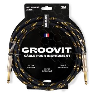 GROOVIT CABLE JACK MONO / JACK DROIT MONO TRESSÉ NOIR & OR - 3m