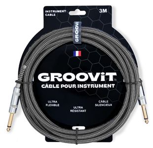 GROOVIT CABLE JACK MONO / JACK DROIT MONO TRESSÉ GRIS - 3m