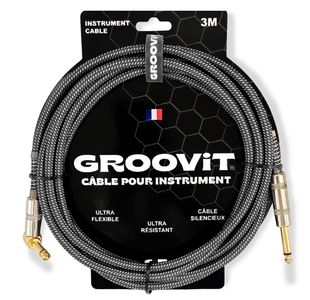 GROOVIT CABLE JACK MONO COUDÉ / JACK DROIT MONO TRESSÉ GRIS - 3m