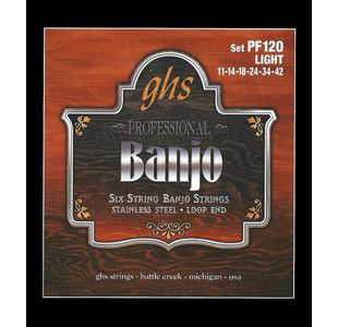 GHS PF120 STAINLESS STEEL JEU DE CORDES BANJO 6 CORDES 11-42
