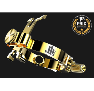 JLV LIGATURE CLARINETTE BASSE ET C.BASSE PLAQUEE PLATINE ET OR 24k