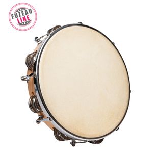FUZEAU TAMBOURIN 25 CM PEAU NATURELLE + VIS + CYMBALETTES REF.000590